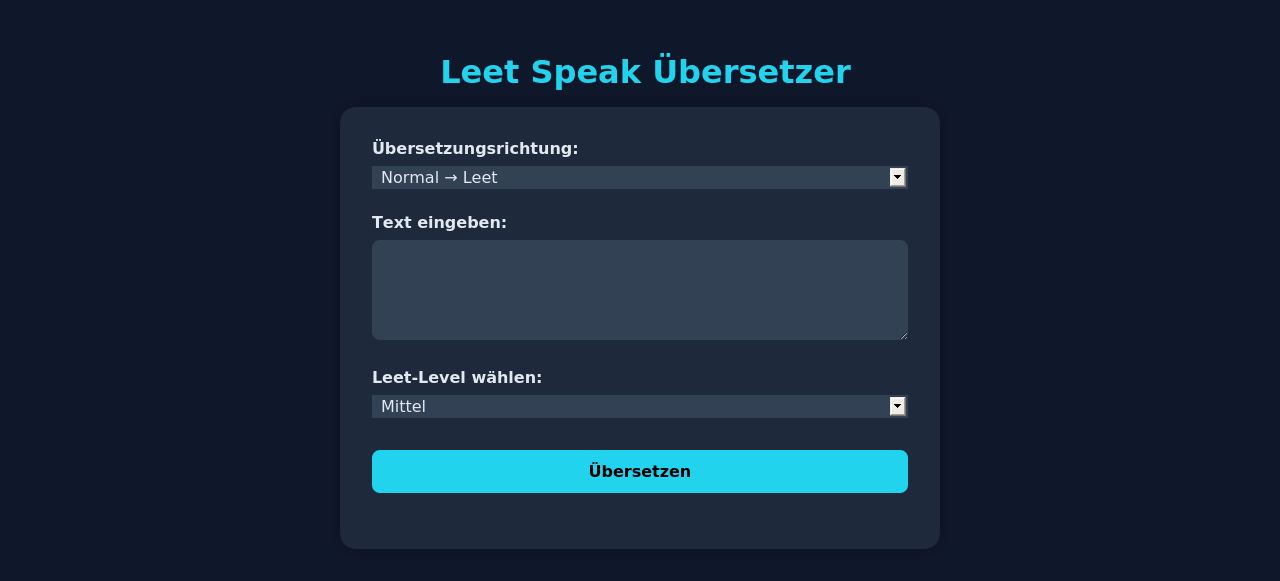 Screenshot von Leet Speak Übersetzer