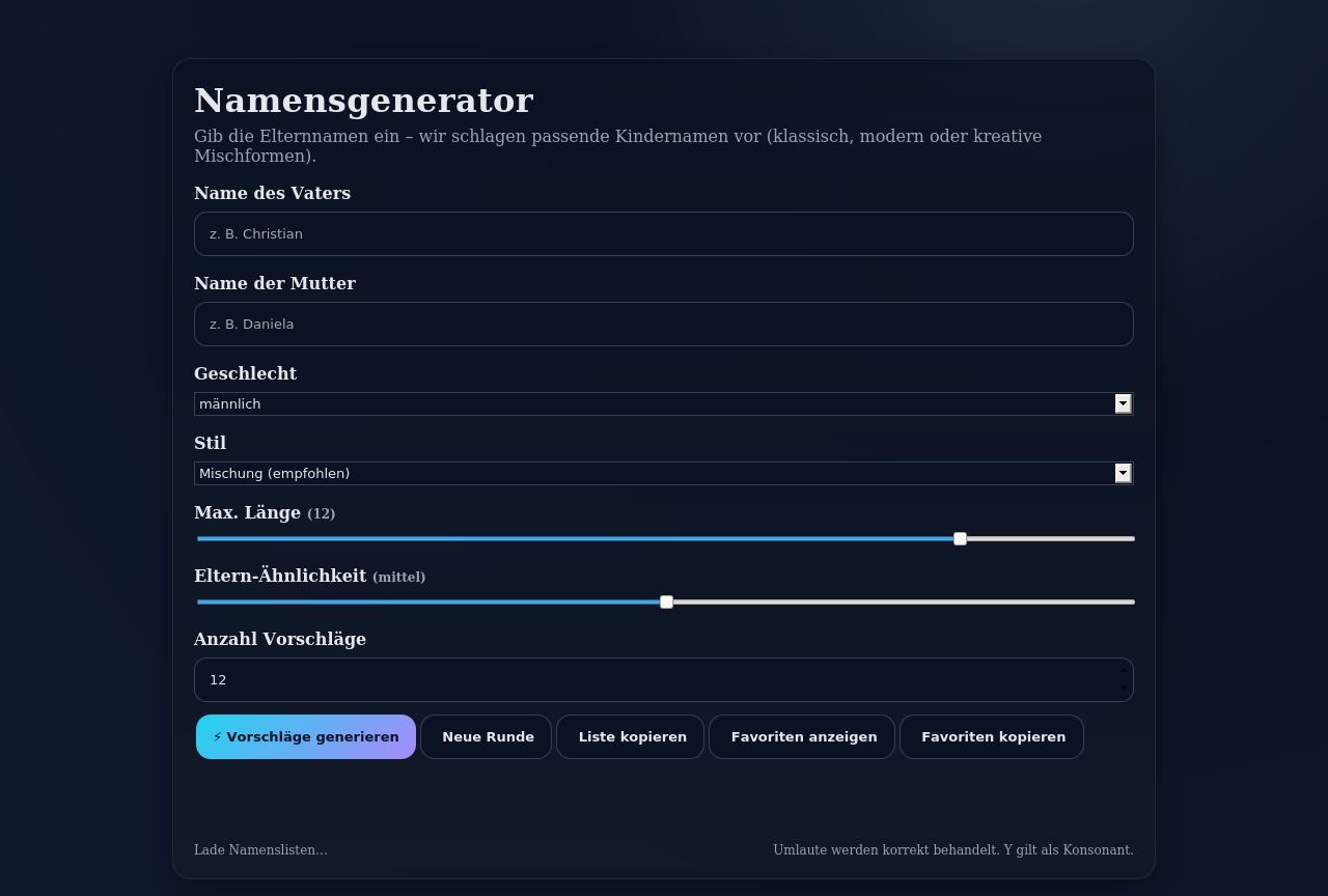 Screenshot von Namensgenerator
